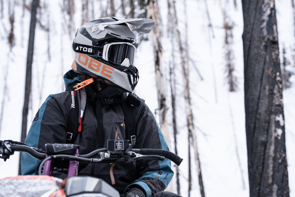 TOBE Snowmobiling helmet on rider